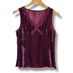 Y2K Gloria Vanderbilt Babydoll Velvet Tank Top Lace Trim Size S Fairygrunge Goth